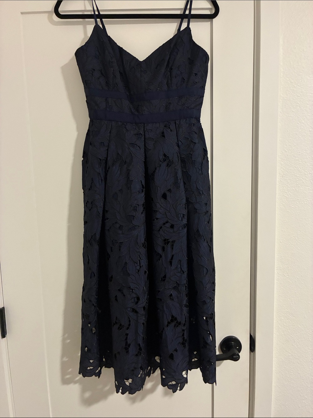 White House Black Market Navy Floral Lace Midi Dress